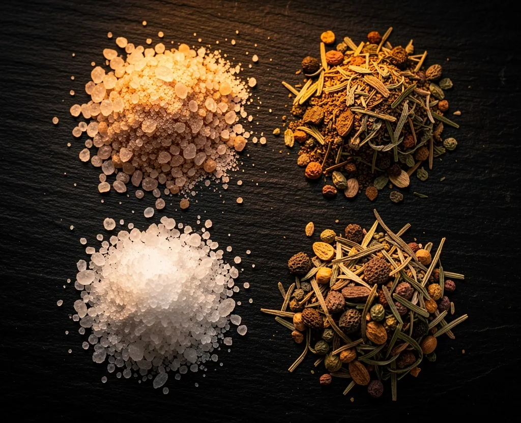 Raw mineral and botanical ingredient macro photography